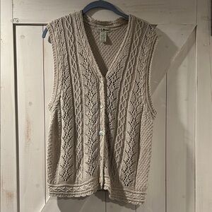 L.L. Bean Vintage Women's Beige Knit Linen Cotton Cardigan Vest Cottagecore Rare